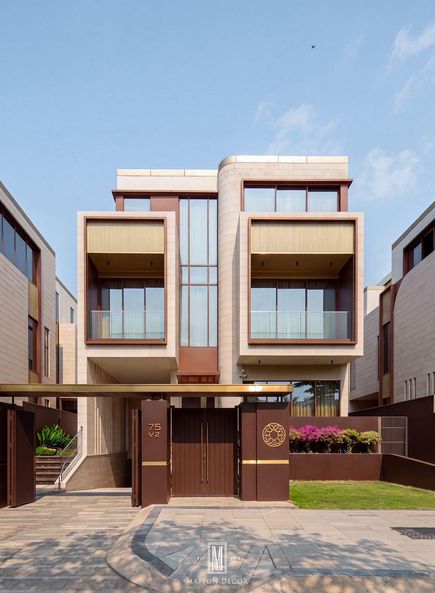 Kiến trúc mặt tiền biệt thự ốp đá cao cấp Mặt tiền biệt thự Modern Luxury ban ngày