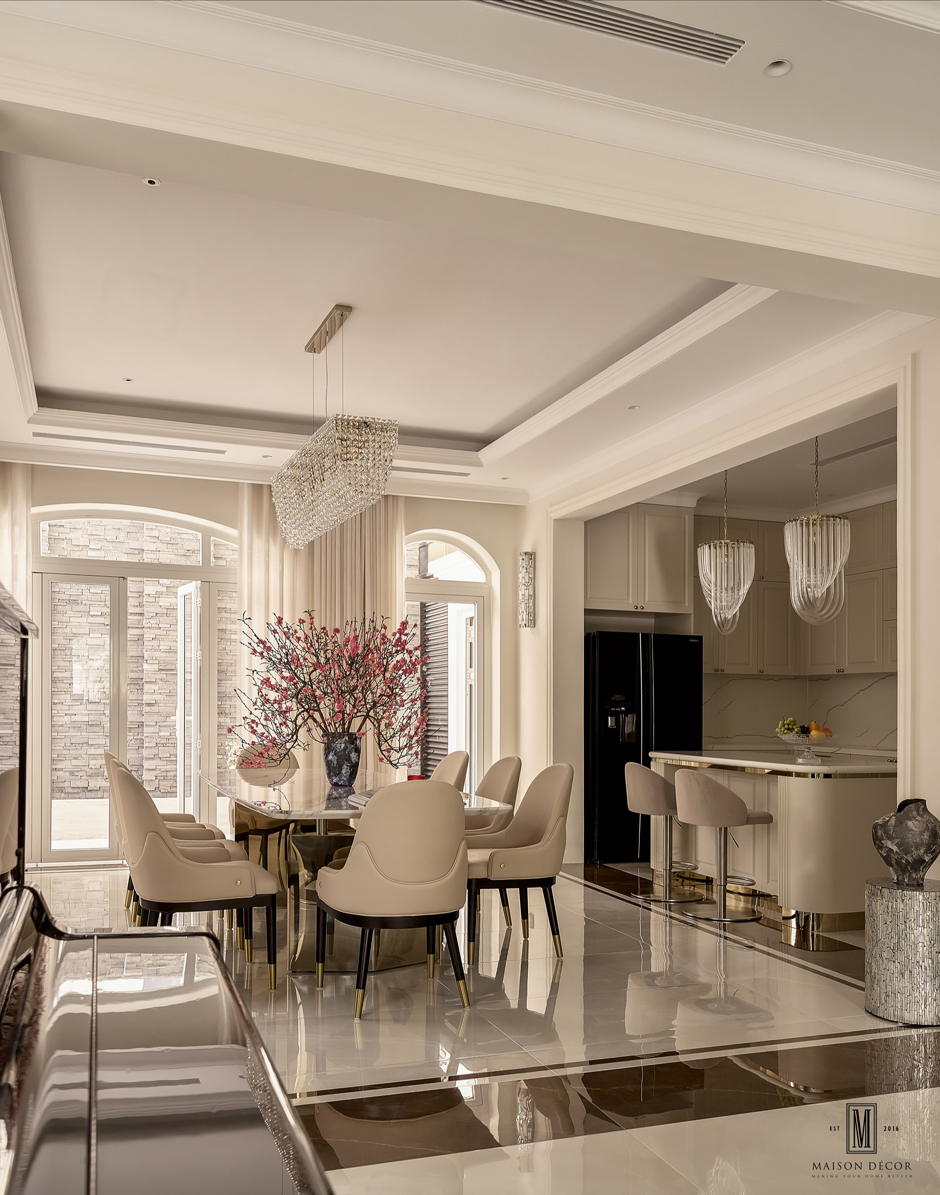 Bộ bàn ghế ăn mặt đá cẩm thạch tự nhiên