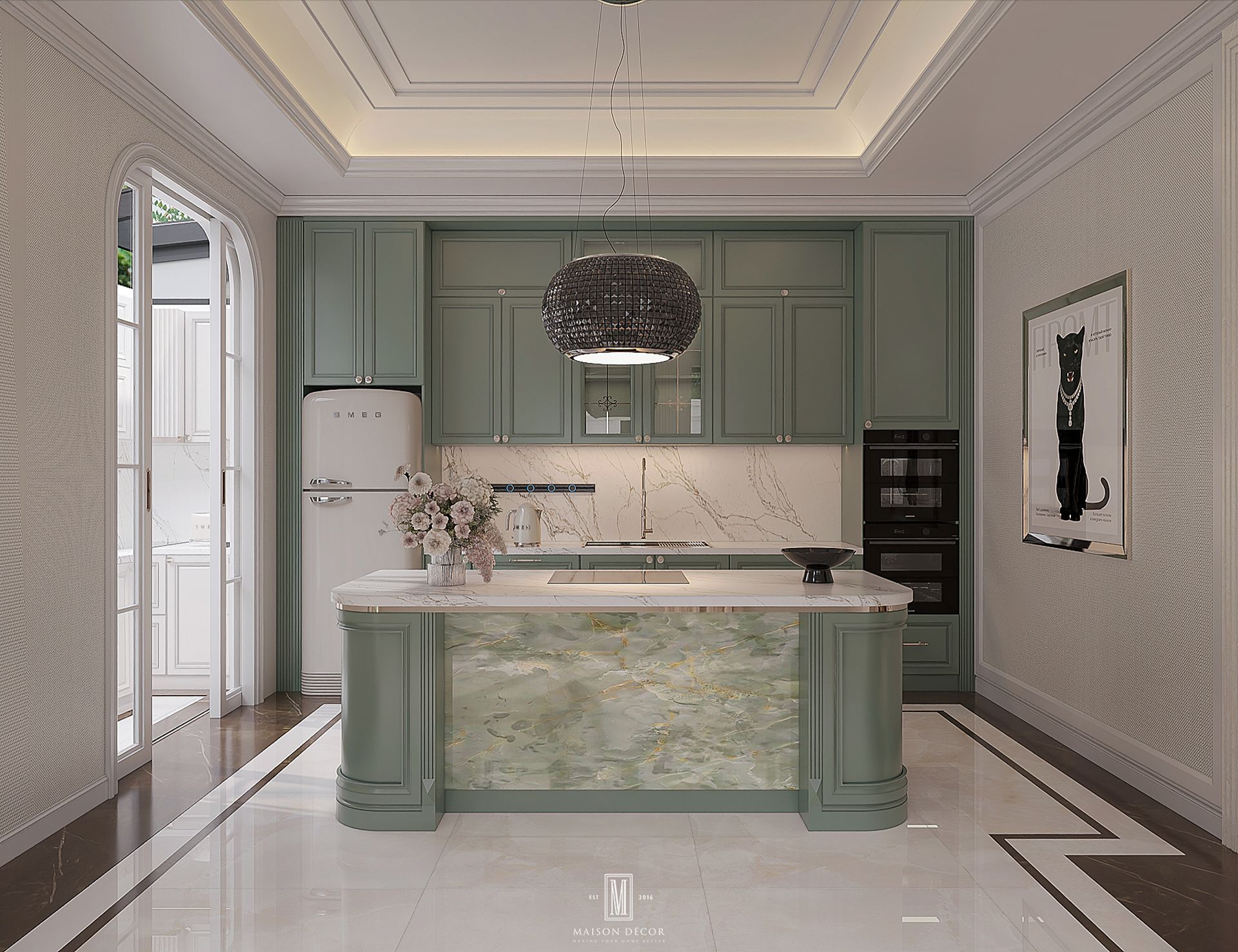Thiết kế bếp khô bếp ướt biệt thự Cityland Mẫu thiết kế bếp khô bếp ướt biệt thự tân cổ điển