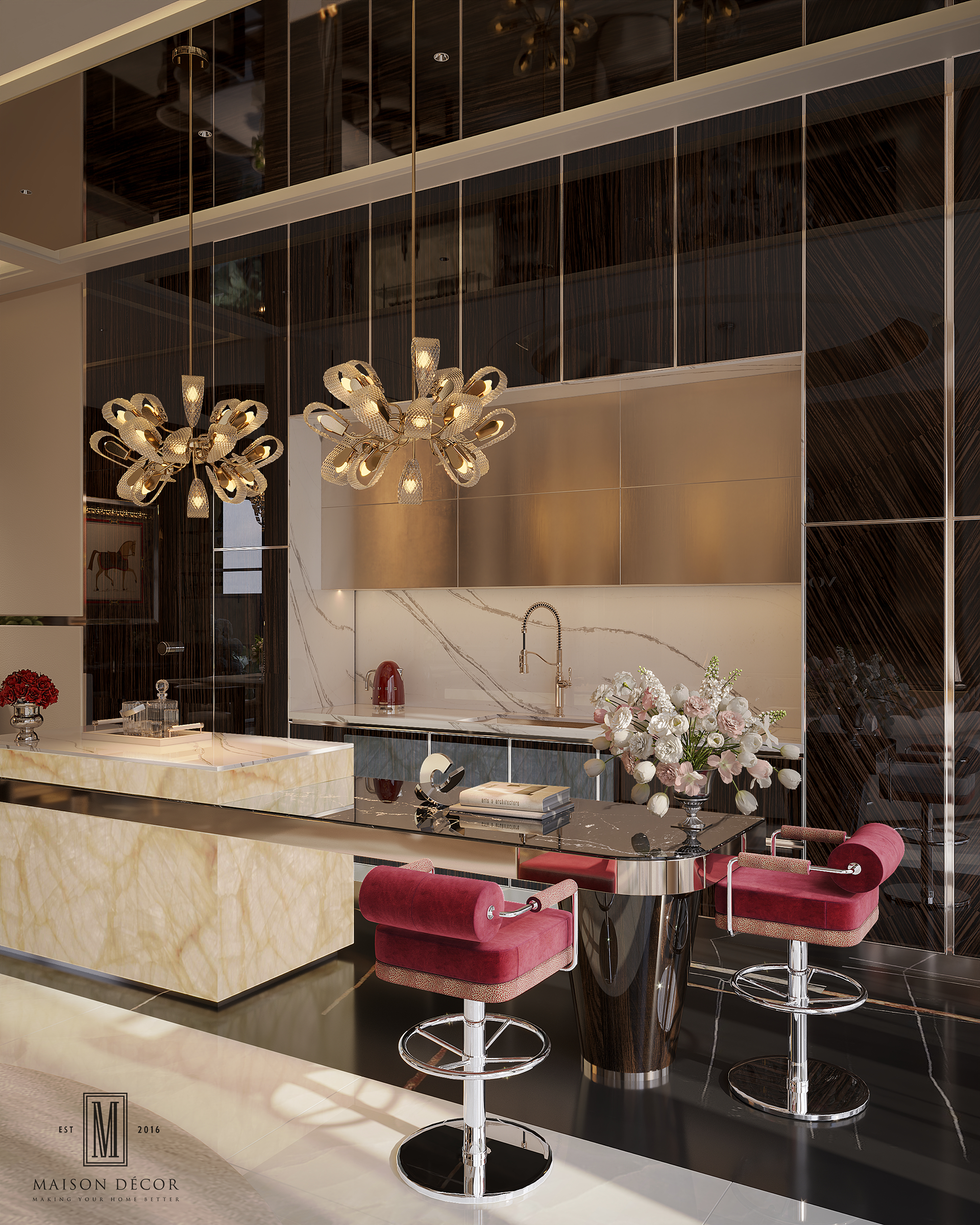 Hệ đèn thả nghệ thuật khu vực đảo quầy bar Đèn thả trần nghệ thuật tạo điểm nhấn cho khu đảo bar