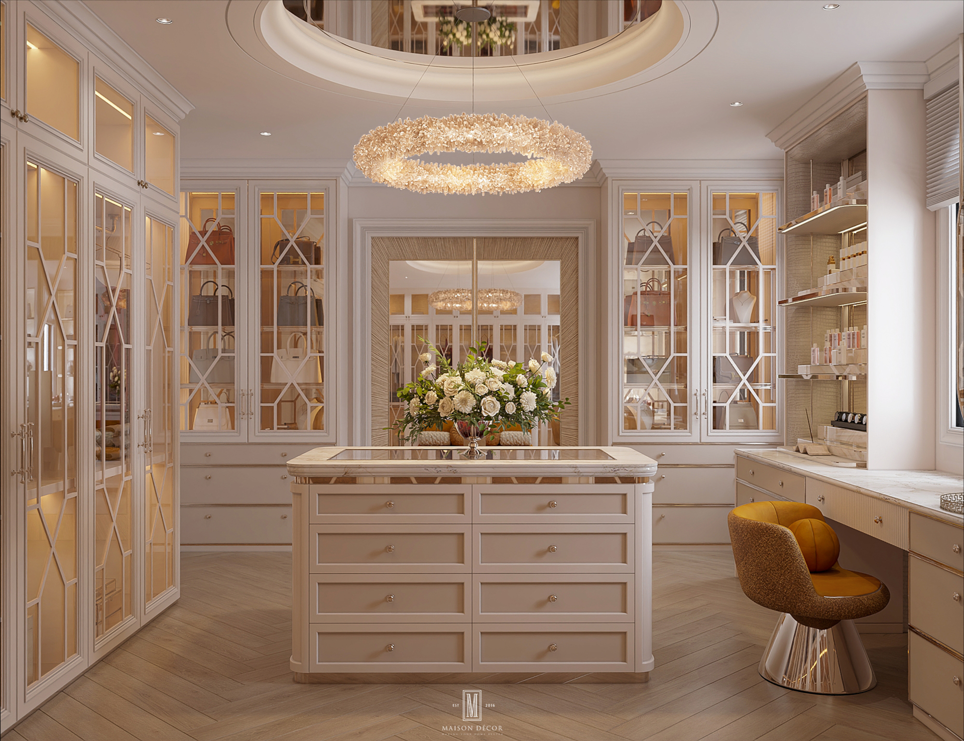 Bố trí bàn đảo phụ kiện cho Walk-in Closet